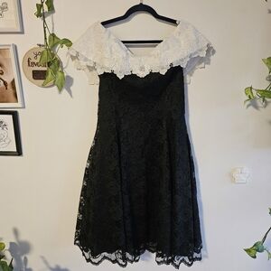 Cachet by Bari Protas Lace Prom Dress With Off Shoulder Three Layer Skirt Style